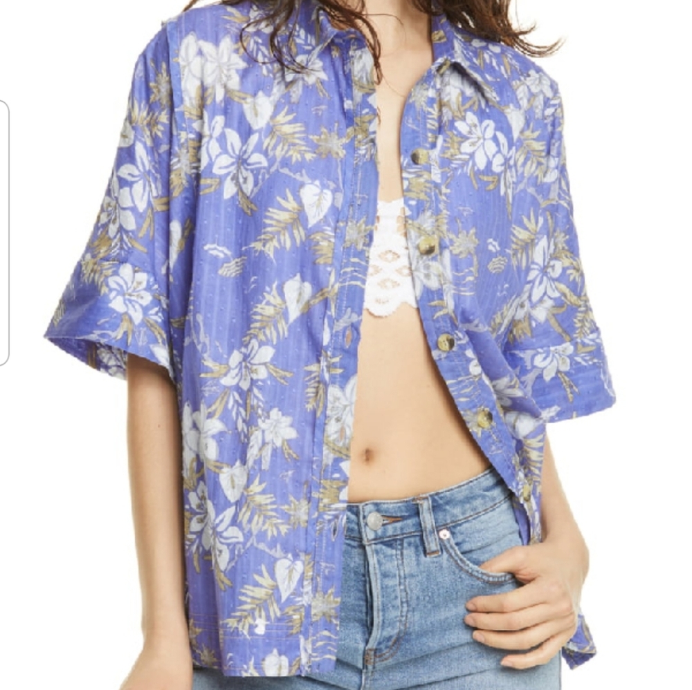Free People Love Letters Button Down Shirt Cotton
